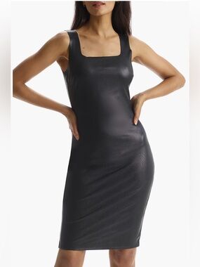 NWT Commando Faux Leather Square Neck Dress Sz Medium LBD Stretch Bodycon